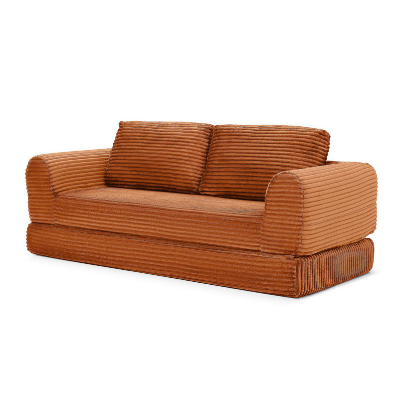 Canapé-lit pliant convertible 2-en-1, canapé-lit en velours côtelé moderne avec 2 * coussins, canapé-lit futon rembourré avec lit escamotable avec lit escamotable, canapé-lit modulaire pliant pour le salon orange