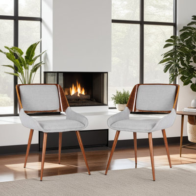 Almar Mid-Century Upholstered Dining Chair in Walnut Finish with Open Lower Back