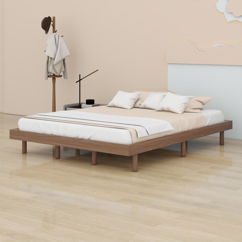 Modern Design Floating Platform Bed Frame, Walnut, Queen