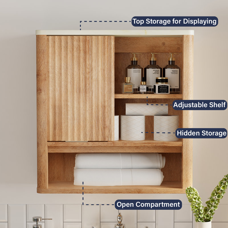 Wall Bathroom Cabinet, Bathroom Storage Cabinet Wall Mount With Sliding Barn Door And 1 Open Adjustable Shelf，For Bathroom, Kitchen