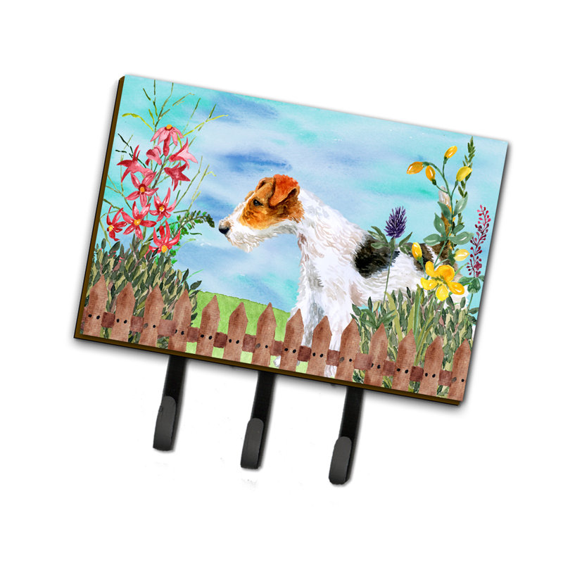Metal Wall Organizer with Key Hooks, Fox Terrier