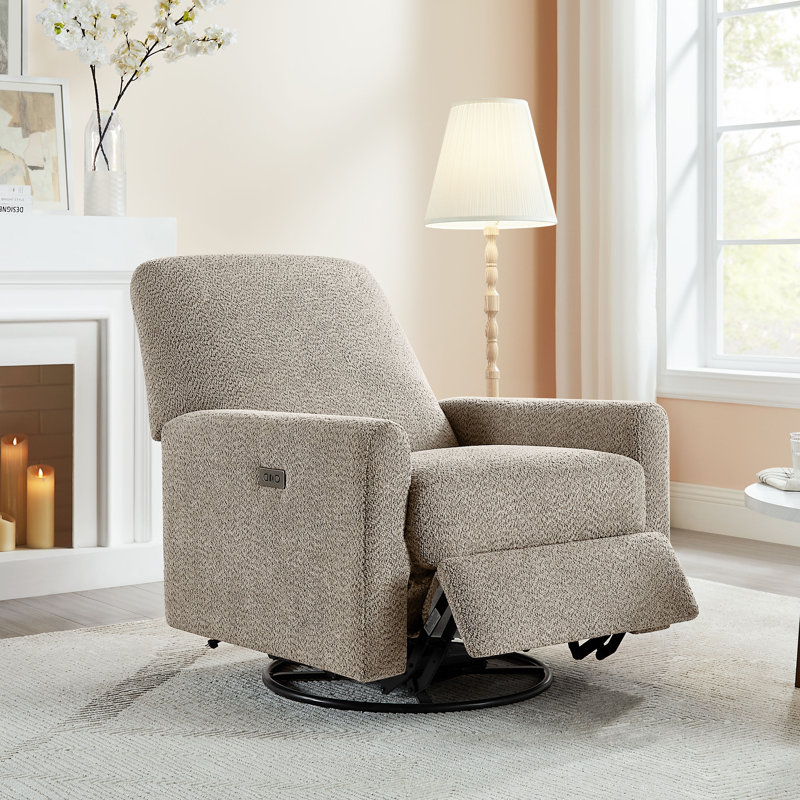 31.5 Inch Boucle Swivel Glider Power Recliner, Camel 