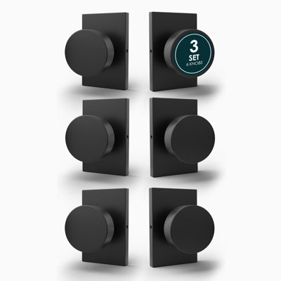 Mega Handles Laura - Ensemble de 2 poignées de porte d'entrée - Bouton de porte d'entrée robuste avec serrure pour entrée et chambre à coucher - Noir mat