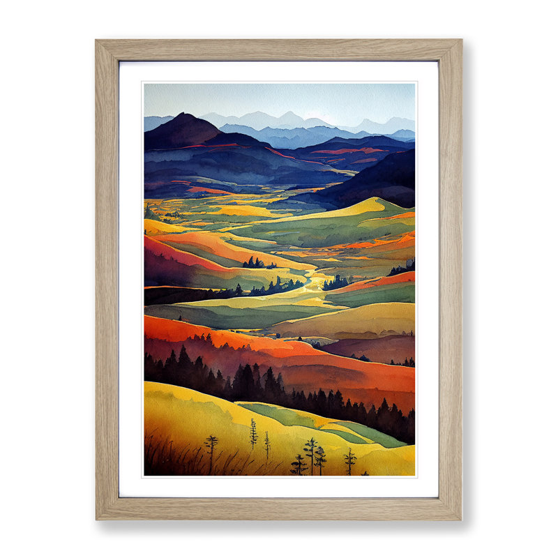 Meadow Landscape No.4 - Framed Print, 64cm H x 46cm W x 2cm D, Oak