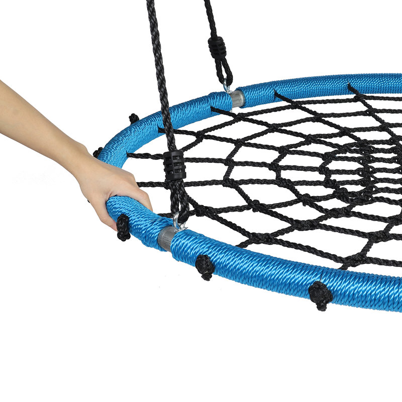 Balançoire / soucoupe en acier avec chaînes, Bleu et noir, H 71 po x l 43,3 po x P 43,3 po
