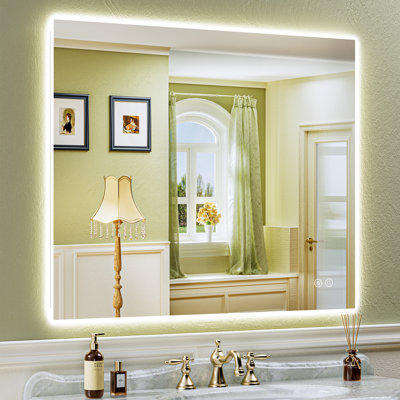 Bathroom LED Mirror with Backlit, Anti Fog Lighted Vanity Mirror with Stepless Dimmable, ETL Listed, IP54 Waterproof, CRI90+, HD Tempered Glass