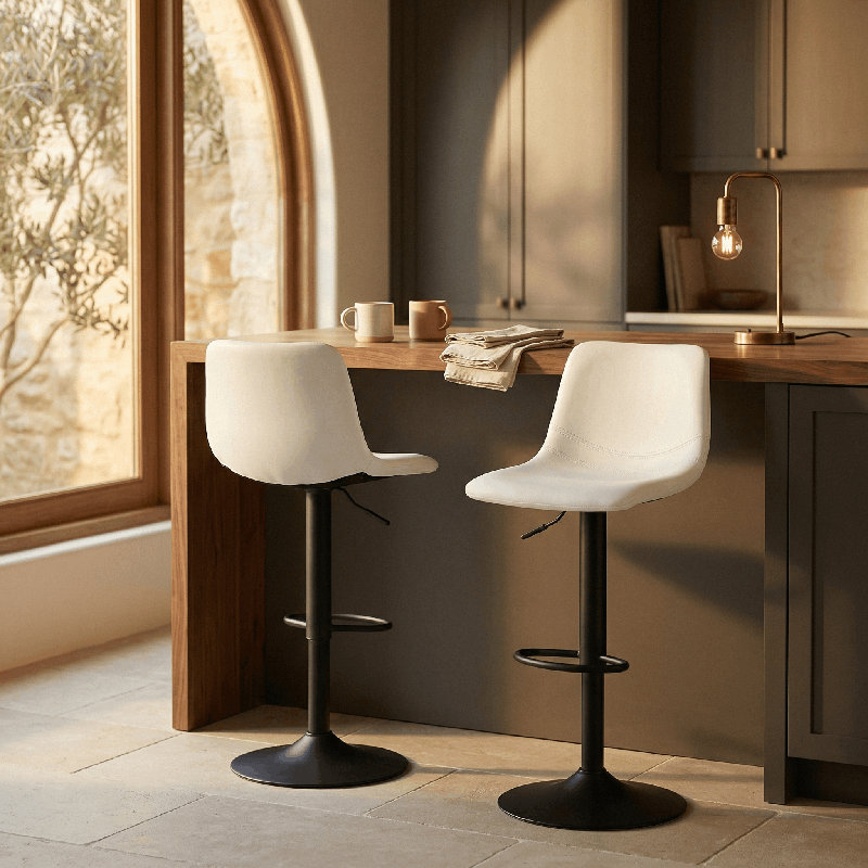Tabouret de bar pivotant Maximilian, Blanc, Ensemble de 2