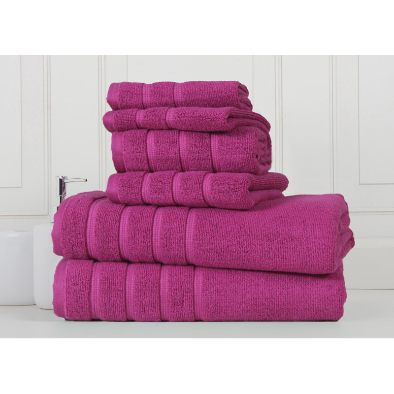 Ensemble 6 serviettes de bain standard en coton zéro torsion, Framboise