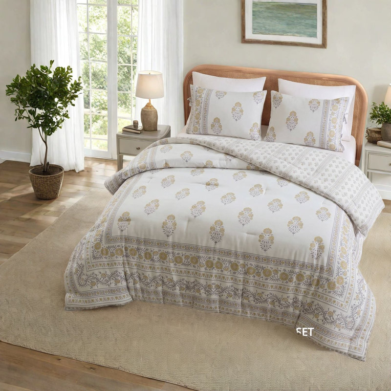 Piece Blush Gold Bedding Sets, King Cal King Reversible Cotton Blend Comforter