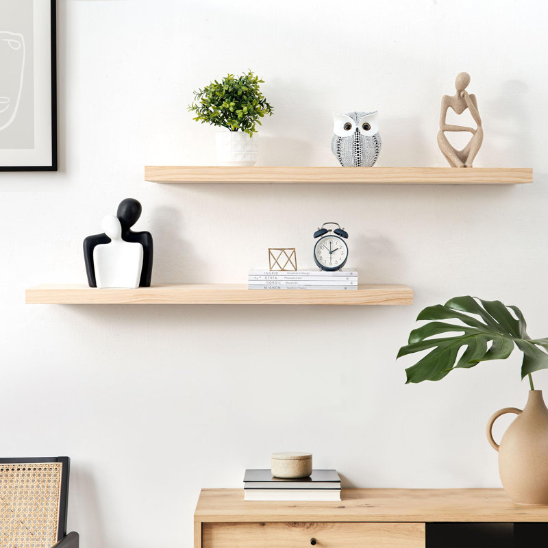 Natural Rustic Solid Pine Wood Floating Shelves Set