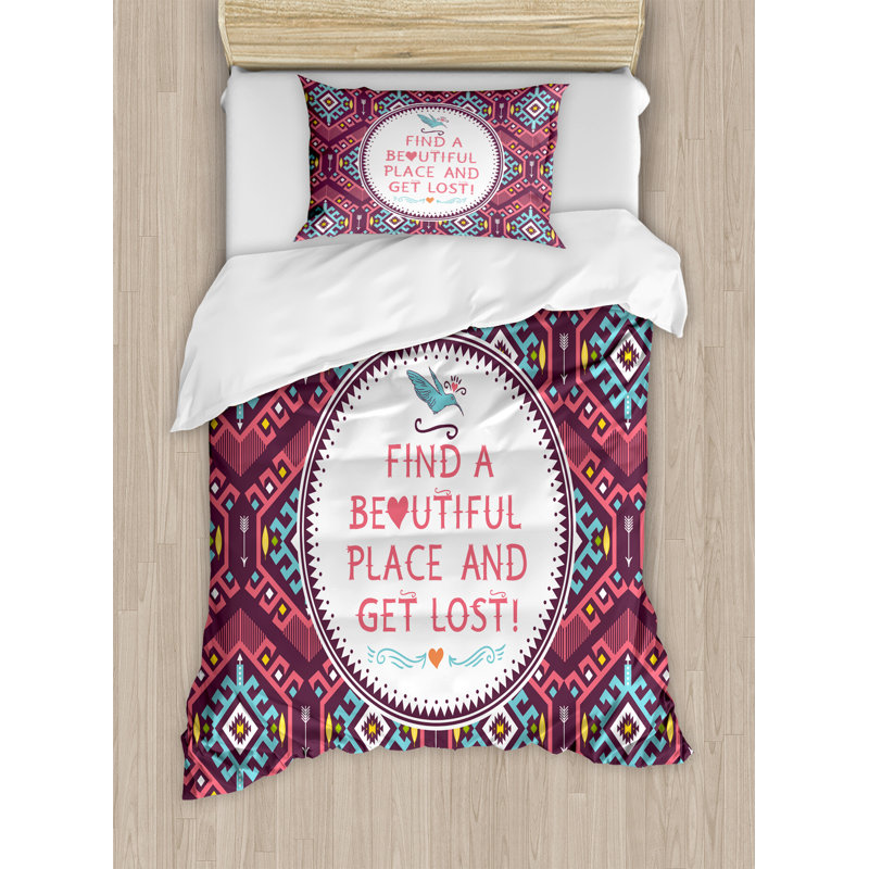 Twin Dark Coral Turquoise Tribal Duvet Cover Set