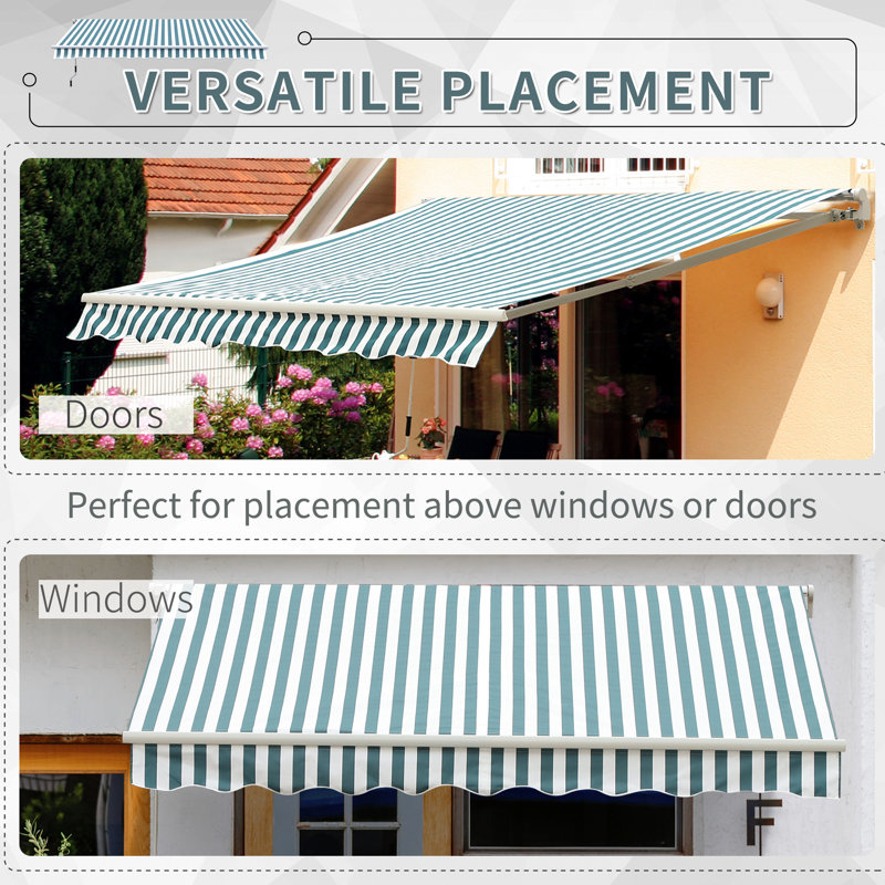 12' X 10' Deck Awning . Sun Shade With Manual Crank, & Water- Fabric, Aluminum Frame For Any Weather. Retractable Shade, Frame.