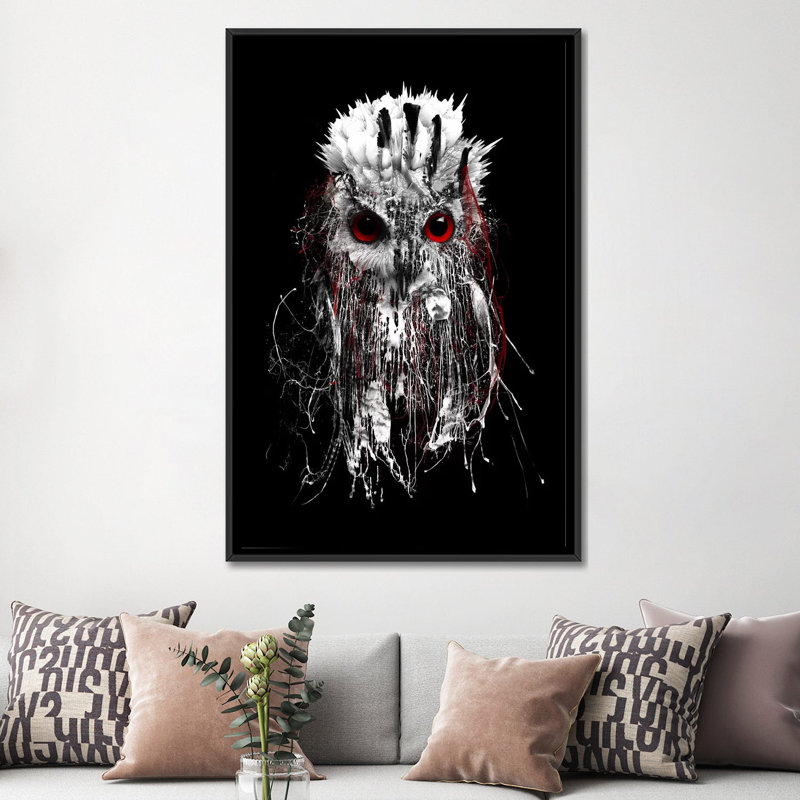 « red-avec hibou », impression sur toile, H 26 po x l 18 po x P 1,5 po, Toile avec cadre flottant noir, Pas de tapis