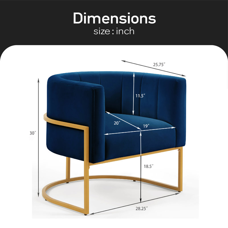 Fauteuil demi-tonneau en velours 28,25 po Vanjo, Velours bleu marine