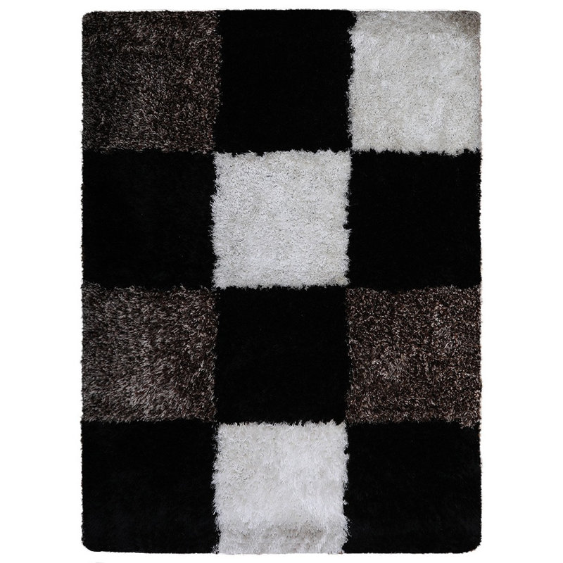 Tapis en polyester à poils longs touffeté à la main Bhhatu - Rectangle | Multicolore | Conception géométrique | Tapis de salon, chambre à coucher