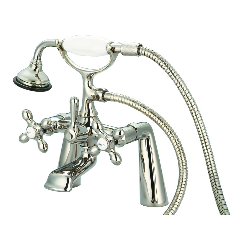 Stonington 3 Handle Deck Clawfoot Tub Faucet, Cross Handles, Polished Nickel