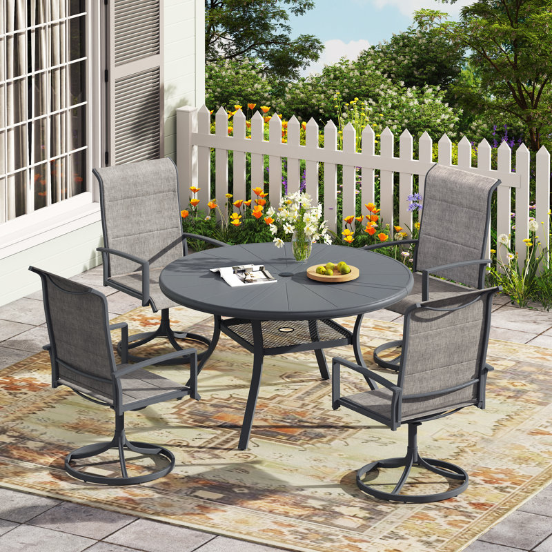 4-Person Aluminum Round Patio Dining Table, Gray, 28" H x 59.8" L x 59.8" W