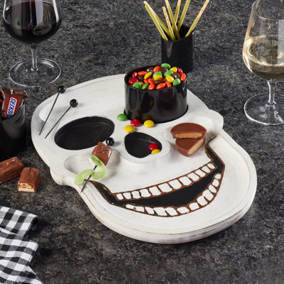 Carved Wood Skull Serving Board Set (7-Pieces)
