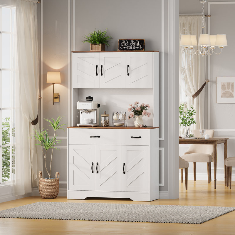 Pantry Cabinet with Charging Station,71" Kitchen Storage with Microwave Shelf, Farmhouse-Style Kitchen Hutch with Drawers and Adjustable Shelves, Ideal for Dining Room Use