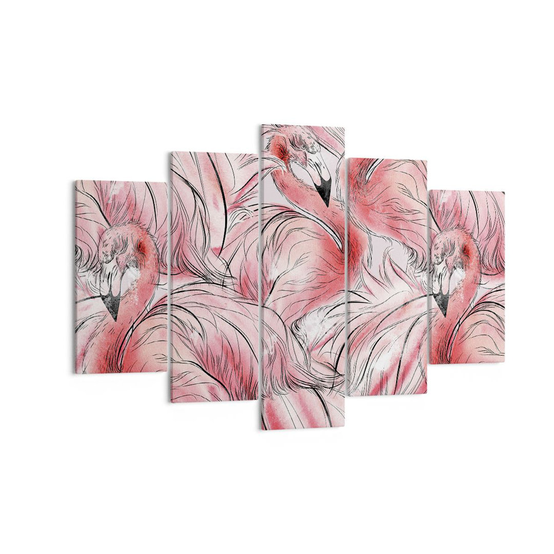 5-tlg. Leinwandbilder-Set Flamingo Pink Exoticism