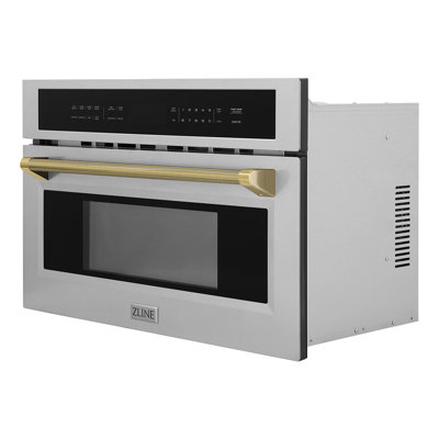 ZLINE Autograph 30 in. Microwave Drawer in Stainless Steel and Polished Nickel Helix Handle