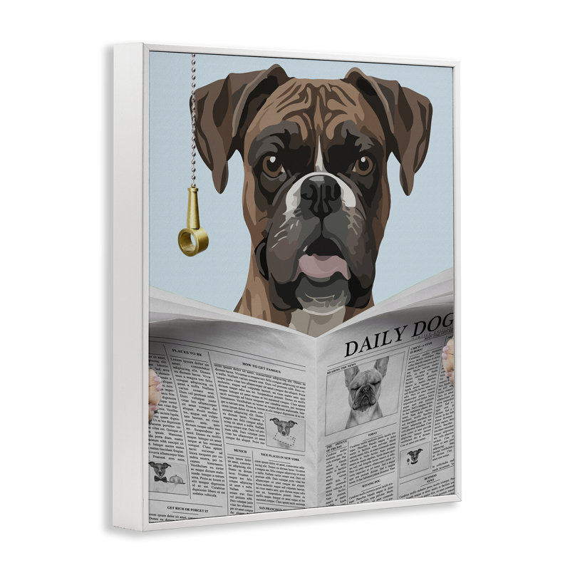 Giclée encadrée Boxer News, par Jesse Keith, H 14 po x l 11 po, Estampe numérique encadrée blanc bord de mer
