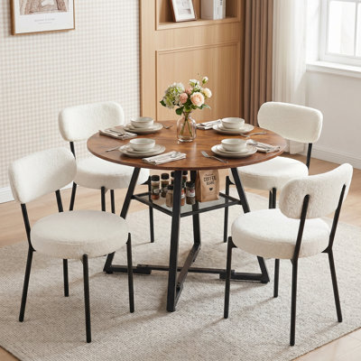 Ensemble table de salle à manger ronde Amous Industrial 42 po avec chaises rembourrées, table de cuisine