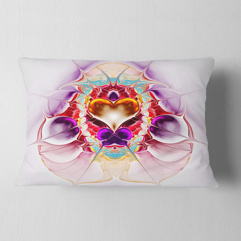 Grand coussin abstrait abstrait symétrique, Rectangulaire, Rose / Mauve / Or, 12 po x 20 po