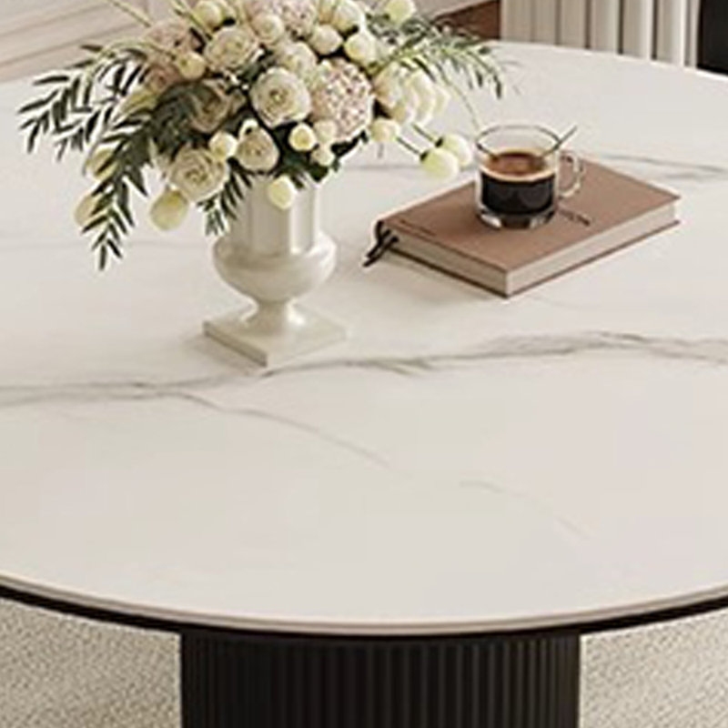 Table de salle à manger ronde de style crème et chaise, Marbre blanc / noir, Blanc/Noir, H 29,5 po x L 51,1 po x l 51,1 po