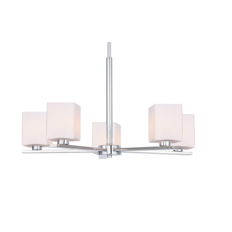 Lustre classique/traditionnel ombré 5 lumières Vitya, Verre carré opale