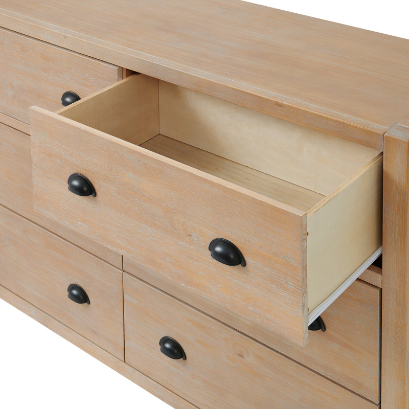 Alaterre Furniture Arden Wood Double Dresser, 81 in. W x 86 in. D x 50 in. H, 6 Drawers, Light Driftwood Finish, Modern Rustic Design, Bedroom Furniture, Metal Glides, Drawer Pulls