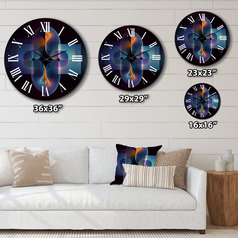 Horloge murale rétro à motif géométrique mauve sur fond noir II, Moyenne