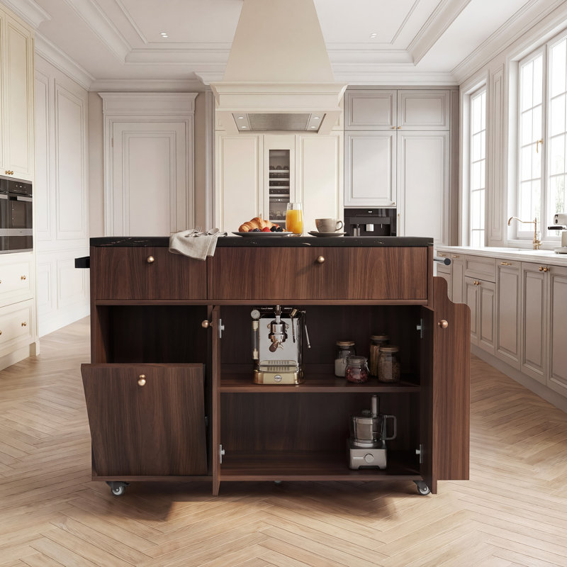 Rolling Kitchen Island With Storage, Black/Walnut