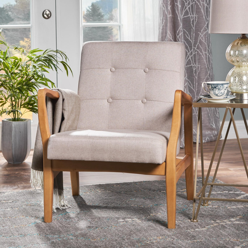 Fauteuil Babic, Bois brun, Tissu beige moyen