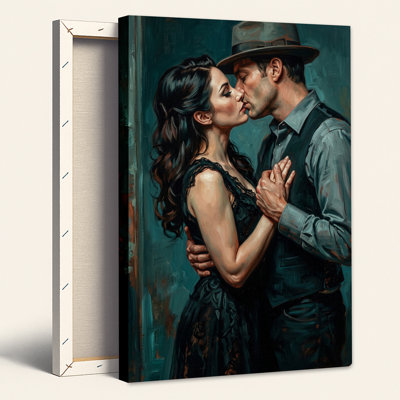 Man And Woman Kissing In Vintage Style Clothing Canvas Wall Art