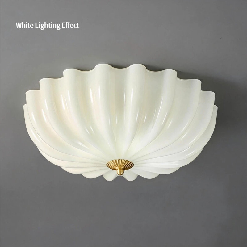 Beige Shell-shaped Ceiling Light With Gold Accent