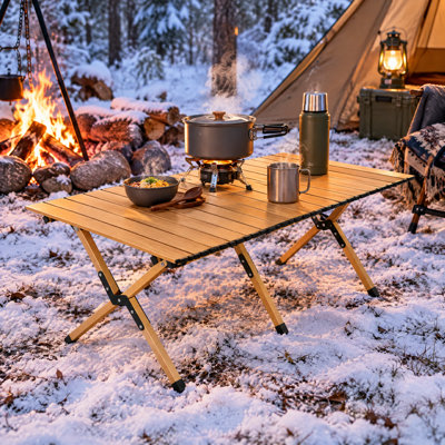 Portable Roll-Top Camping Table, 47.3" x 23.2" x 17.7" Rectangle Picnic Folding Table with Carry Bag