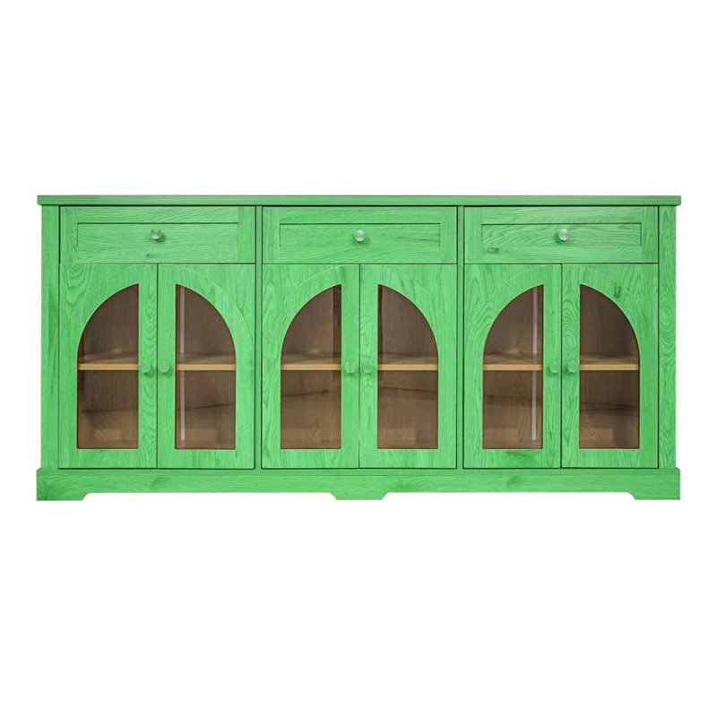 Buffet 68 po avec 3 tiroirs, tablettes réglables, Vert clair