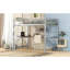 Lit mezzanine double en métal et panneau de fibres à densité moyenne avec bureau et tablette, argent