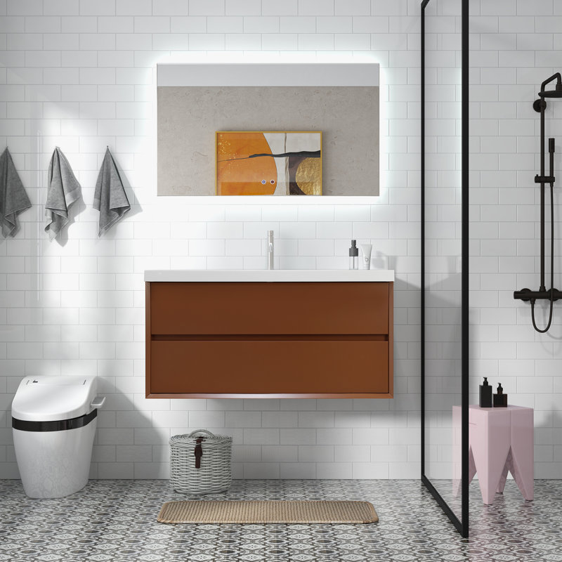 Chilmonik 47.2'' Single Bathroom Vanity with Engineered Stone Top, Brown