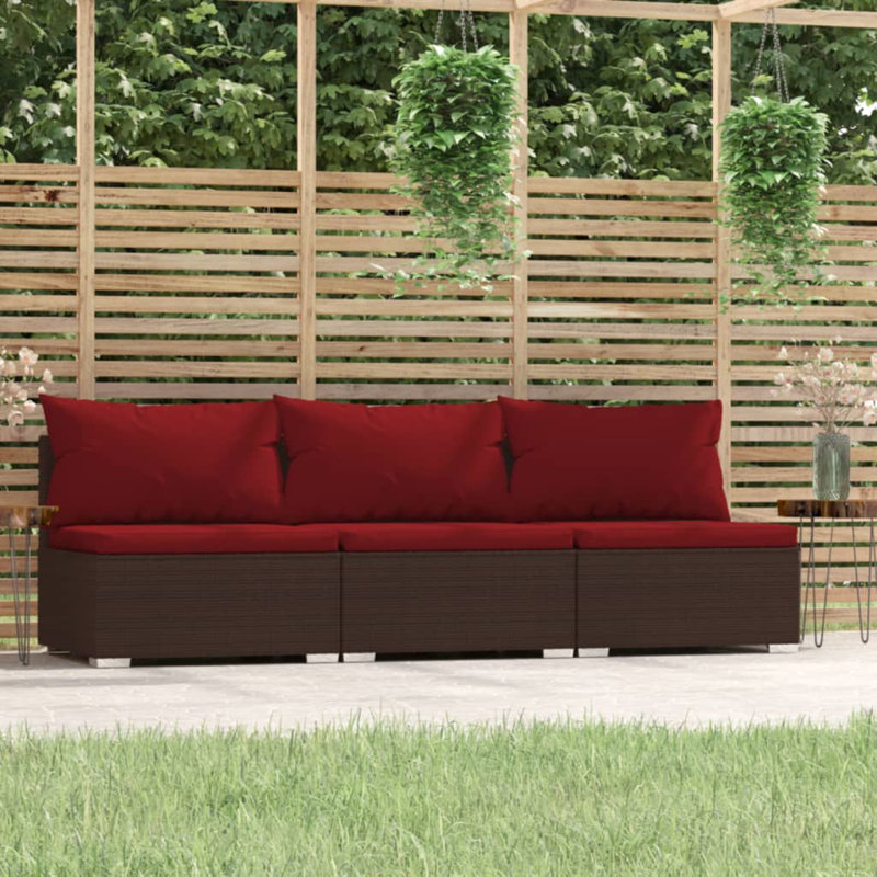 82.7" Wide Rectangle Patio Sofa with Cushions, Cinnamon Red, Brown