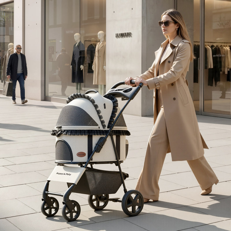 39''H 4-Wheel Foldable Pet Stroller for Small/Medium Dogs & Cats– 3-in-1 Convertible Design with Removable Carrier & One-Click Folding Mechanism