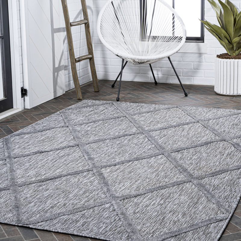 Briano Diamond Trellis Dark Gray Indoor/Outdoor Rug, Square 5'3"