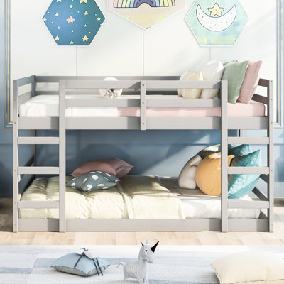Full Over Bunk Bed In Gray - Strong Solid Pine Wood, Included, Enhances Bedroom Wood Construction, Function, Fits Mattresses