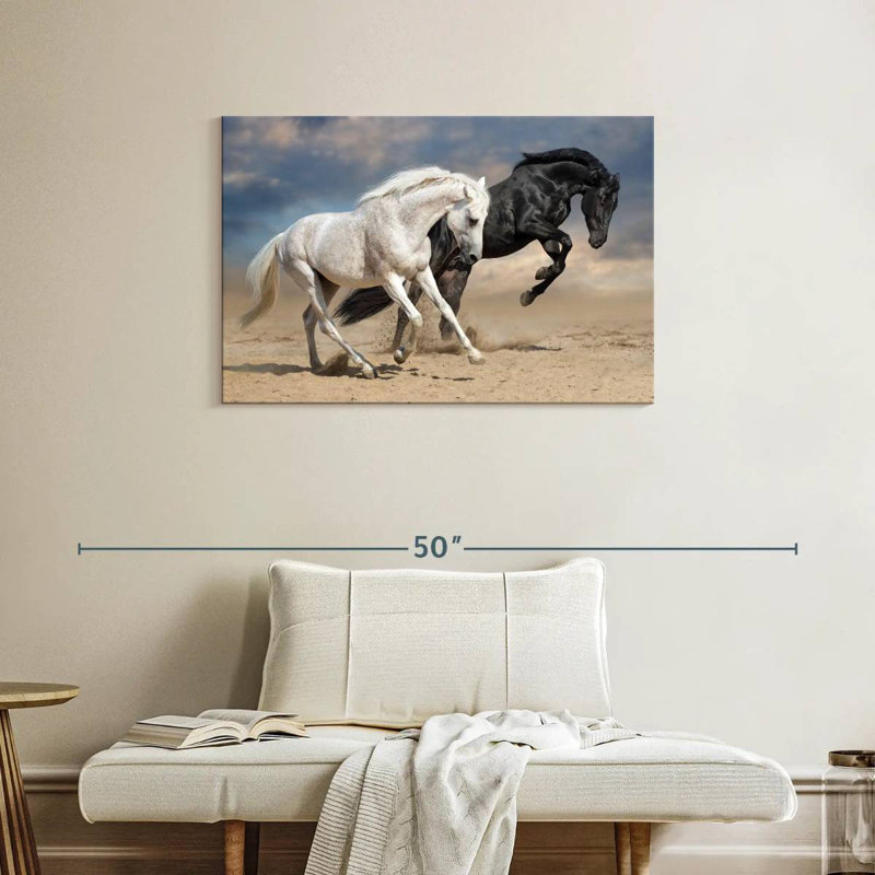 Chevaux noirs et blancs Brampt, H 24 po x l 36 po