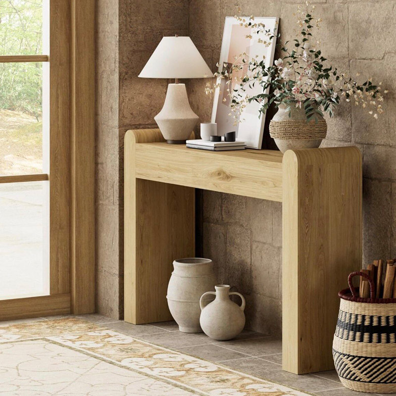 Console simple de style nordique, 33.1" H x 59" W x 11.8" D, Natural Wood, Bois naturel, Natural Wood
