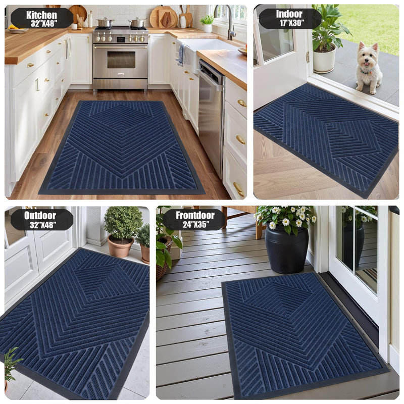 Lodewyk All-Weather Geometric Non-Slip Doormat, 24" W x 35" L, Navy