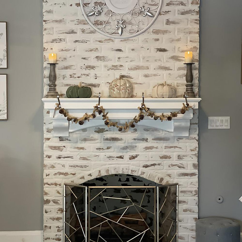 Rustic Floating Wood Fireplace Mantel Shelf with Arched Corbels - Pine Wood, Unfinished, 72" Length