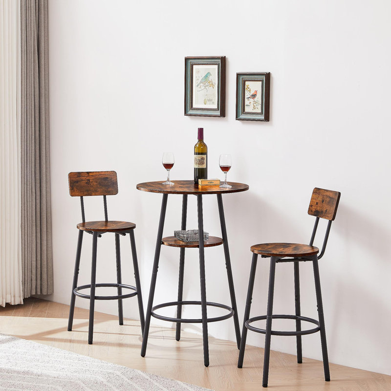 Ensemble de tabourets de bar ronds avec tablettes, tabouret avec dossier brun rustique, 23,6 po de diamètre x H 35,4 po
