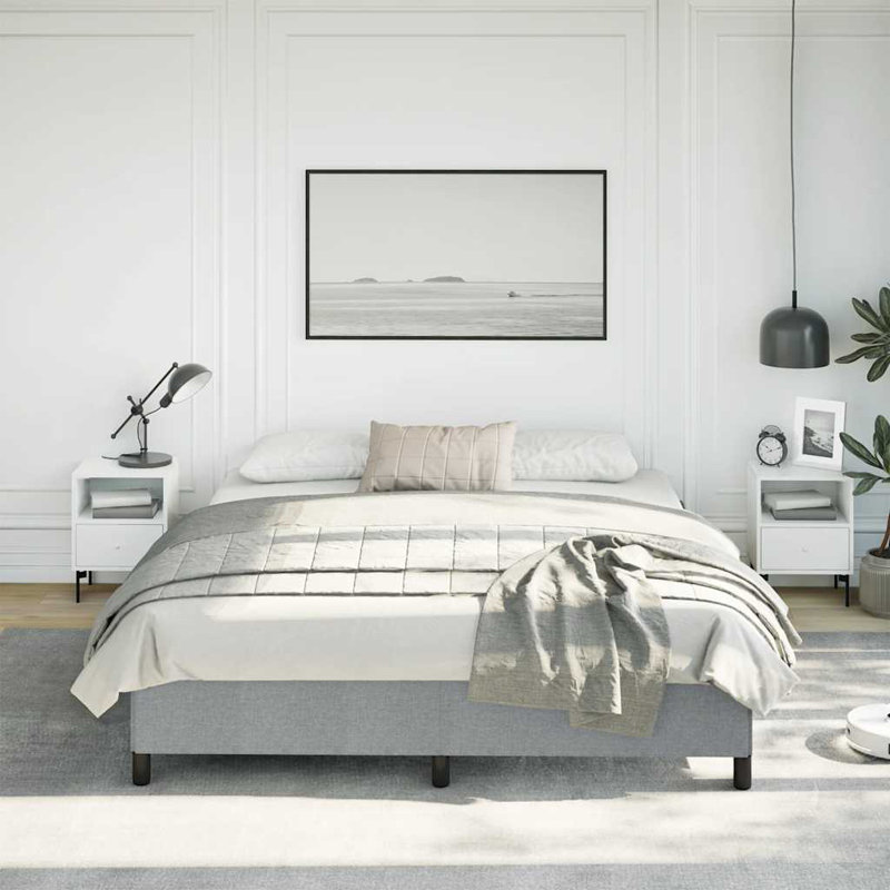 Cadre de lit, base de lit tapissier en tissu, sans matelas, Grand, Gris foncé, 13.8"